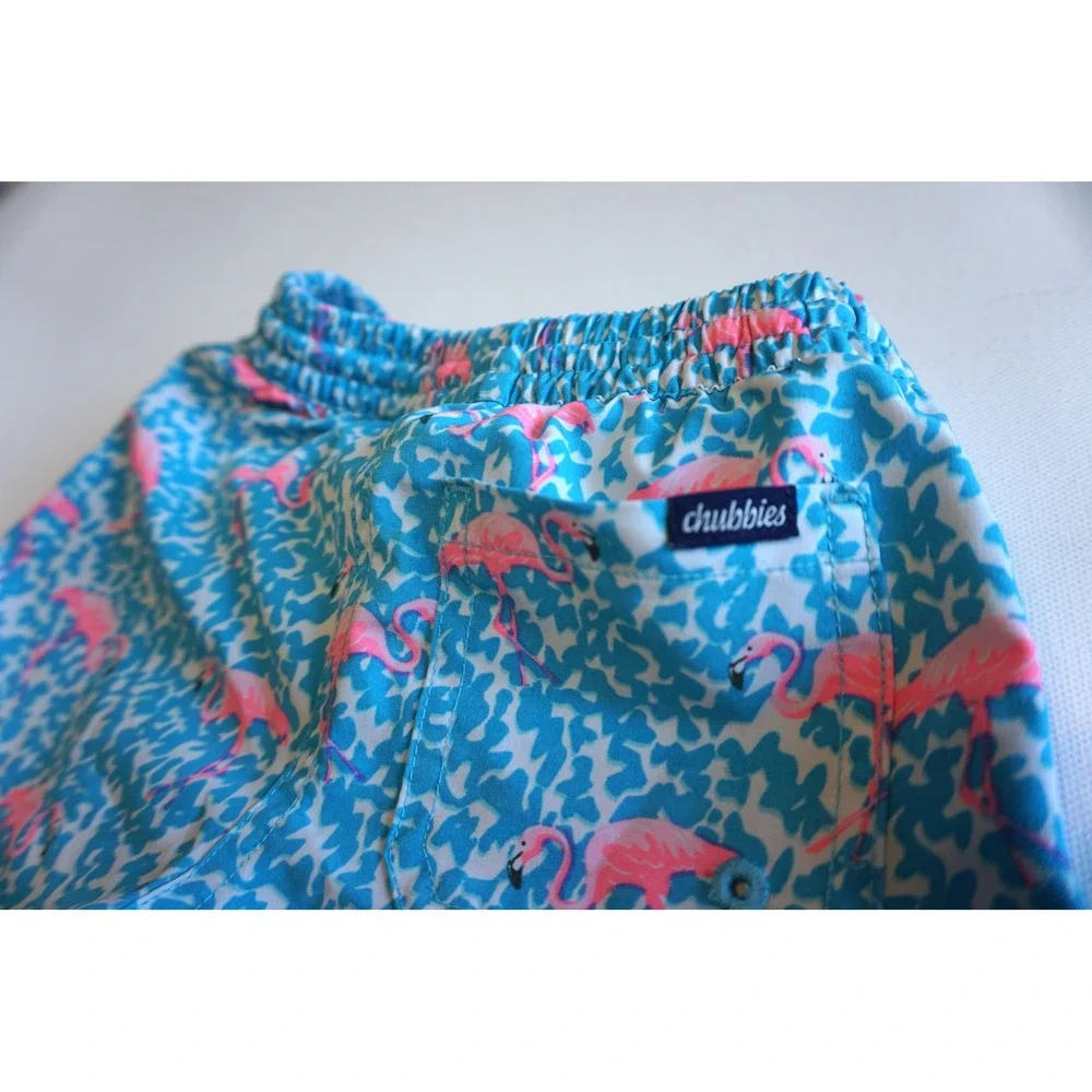 Chubbies Kids 2T Swim Trunks Blue Pink Flamingo Print Mesh Lined Shorts
